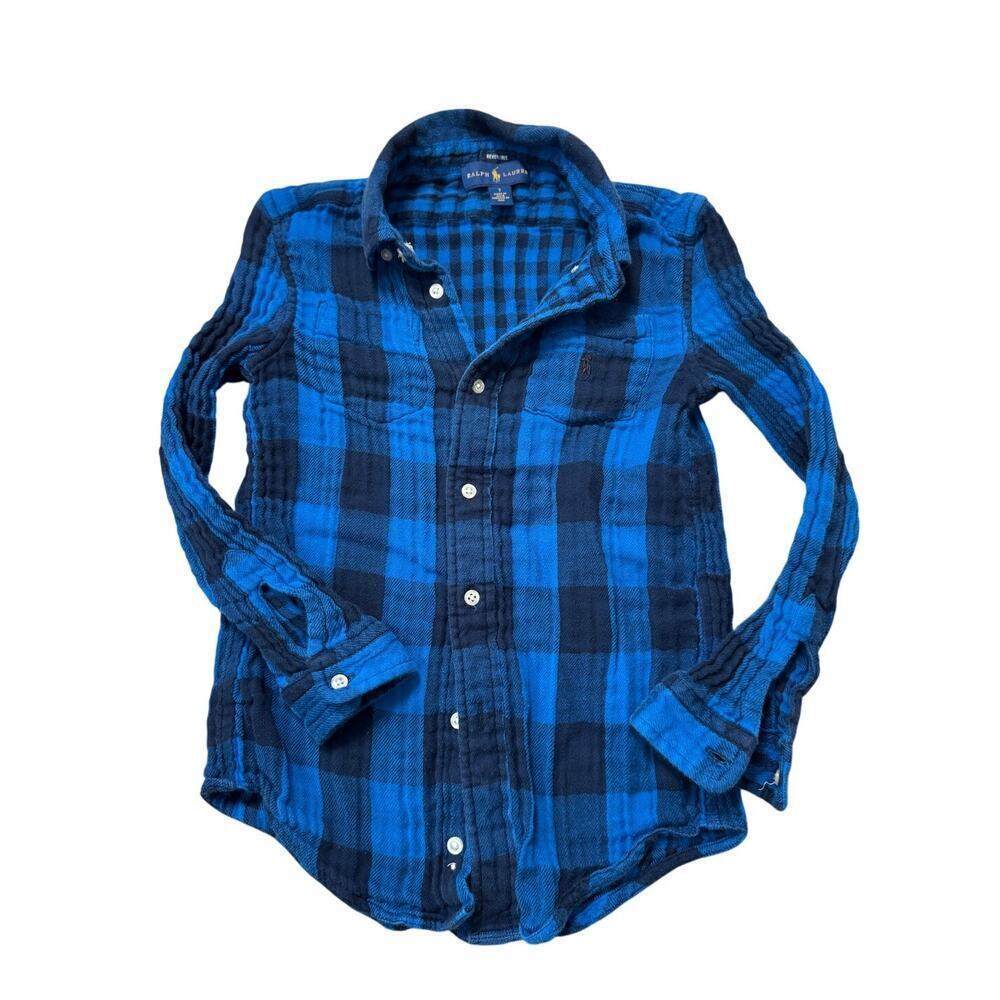 POLO Ralph Lauren Boys Reversable shirt, Blue & Black; 100% Cotton, 6-7